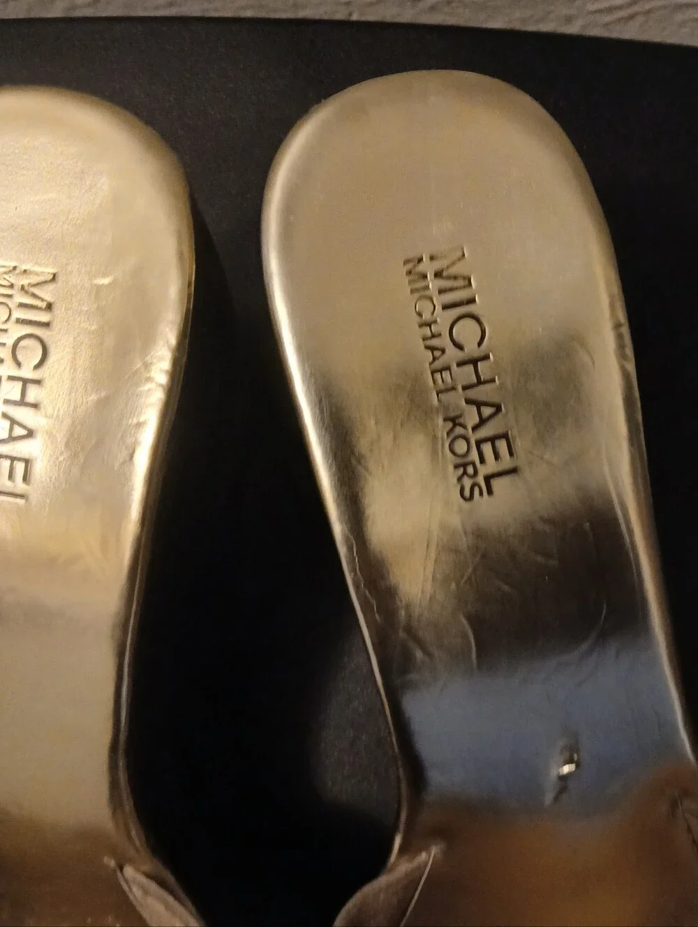 Michael Kors Gold Insole Nude/Tan Logo Slide Sandals